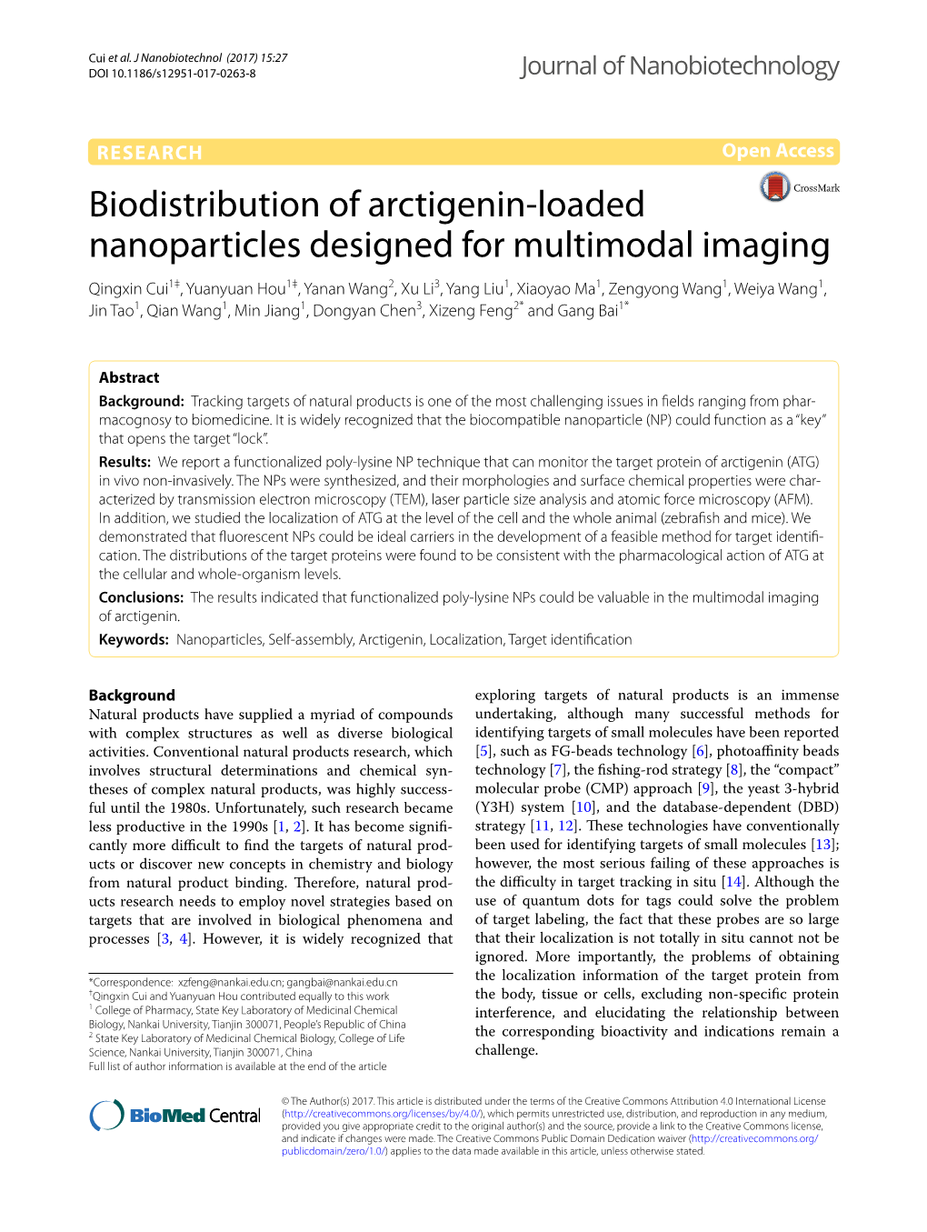 Biodistribution of Arctigenin-Loaded Nanoparticles Designed For