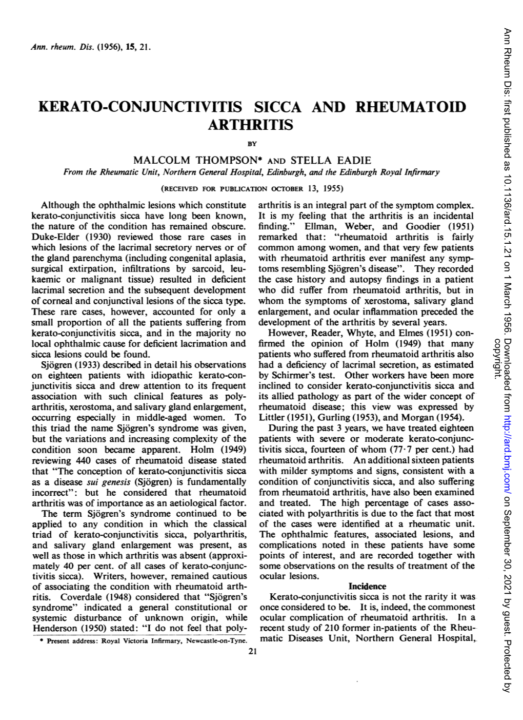 Kerato-Conjunctivitis Sicca and Rheumatoid Arthritis