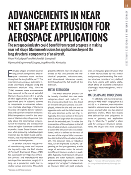 Advancements in Near Net Shape Extrusion for Aerospace Applications