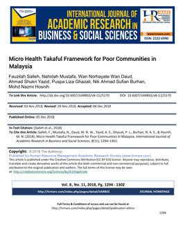 Micro Health Takaful Framework for Poor Communities in Malaysia