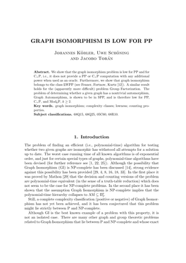 Graph Isomorphism Is Low for Pp