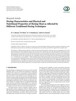 Drying Characteristics and Physical and Nutritional Properties of Shrimp Meat As Affected by Different Traditional Drying Techniques