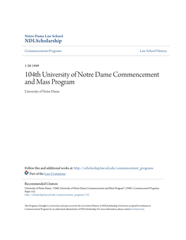 104Th University of Notre Dame Commencement and Mass Program University of Notre Dame