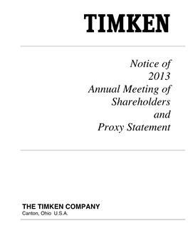 Notice of 2013 Annual Meeting of Shareholders and Proxy Statement