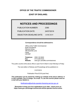 Notice and Proceedings for the East of England
