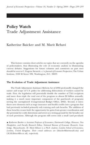 Policy Watch Trade Adjustment Assistance