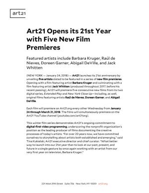 Art21 Opens Its 21St Year with Five New Film Premieres