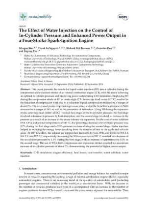 The Effect of Water Injection on the Control of In-Cylinder Pressure and Enhanced Power Output in a Four-Stroke Spark-Ignition Engine