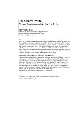 Rig Veda Ve Avesta Tanrı Panteonundaki Benzerlikler