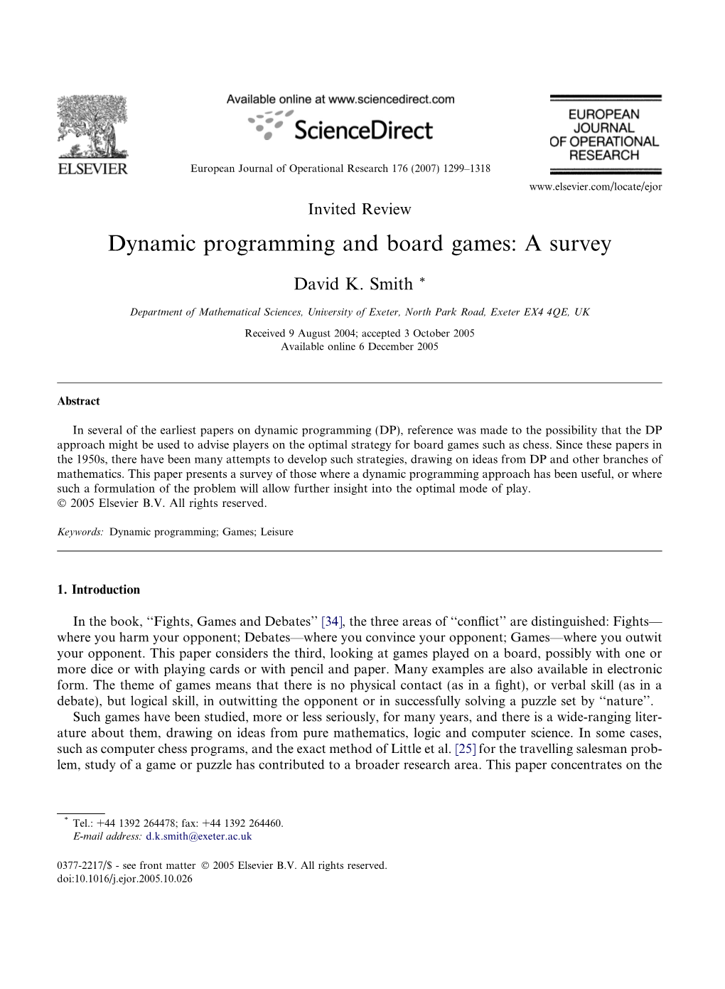 Dynamic Programming and Board Games: a Survey