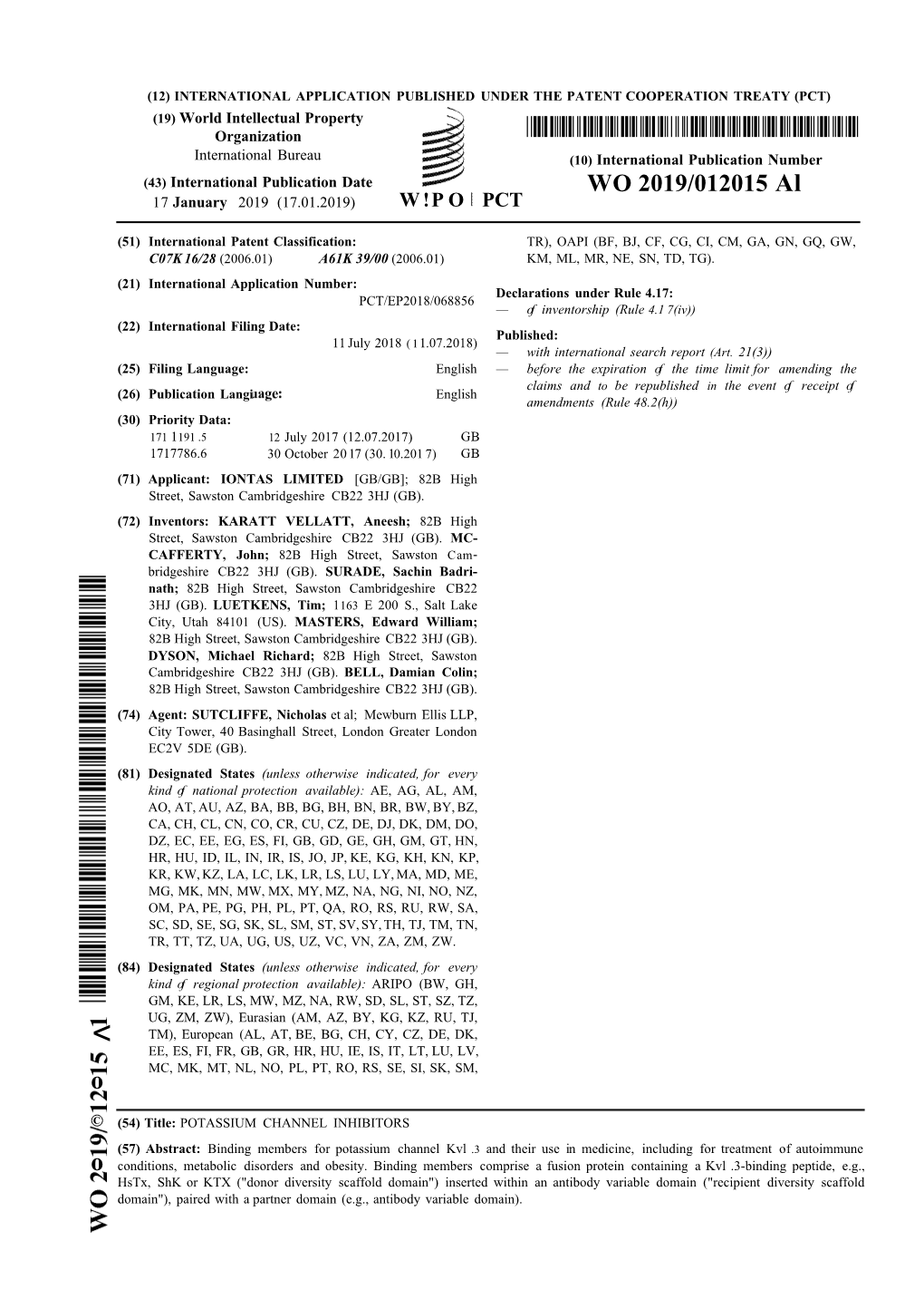 WO 2019/012015 Al 17 January 2019 (17.01.2019) W !P O PCT