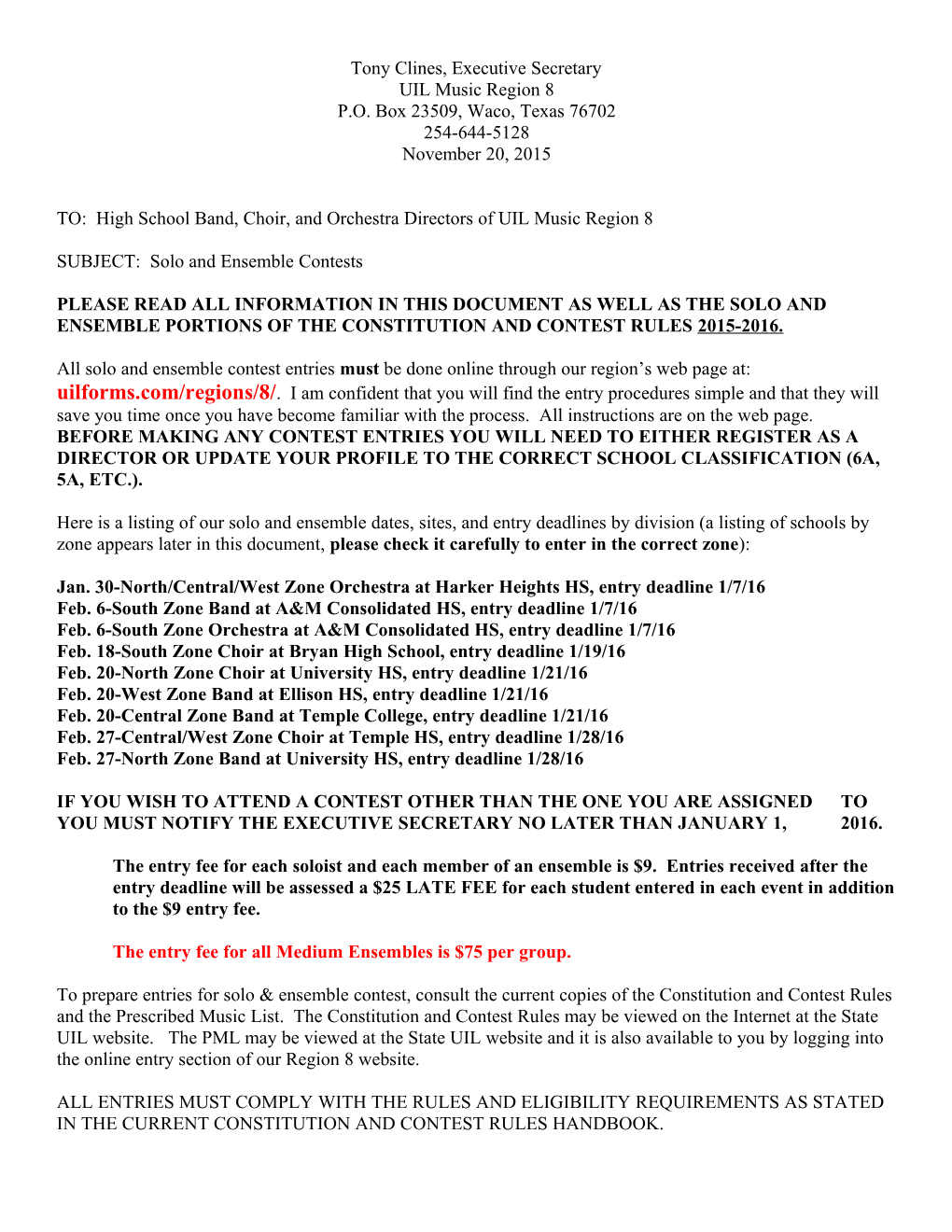 Solo And Ensemble Entry Procedure