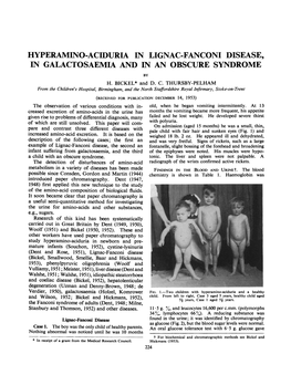 Hyperamino-Aciduria in Lignac-Fanconi Disease, in Galactosaemia and in an Obscure Syndrome by H