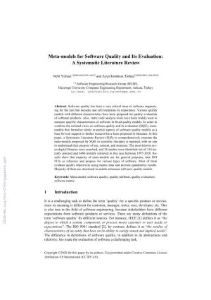 Meta-Models for Software Quality and Its Evaluation: a Systematic Literature Review