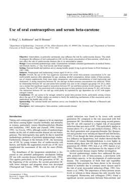 Use of Oral Contraceptives and Serum Beta-Carotene
