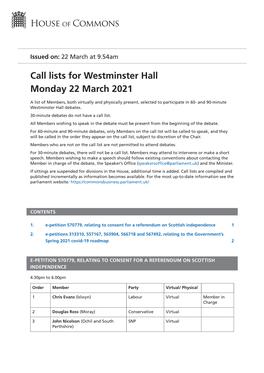 View Call Lists: Westminster Hall PDF File 0.05 MB