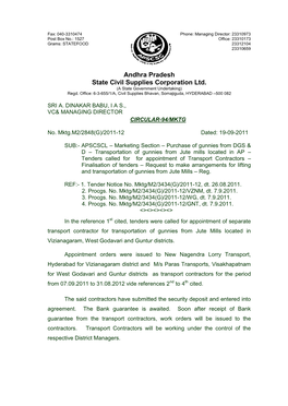 Andhra Pradesh State Civil Supplies Corporation Ltd. (A State Government Undertaking) Regd