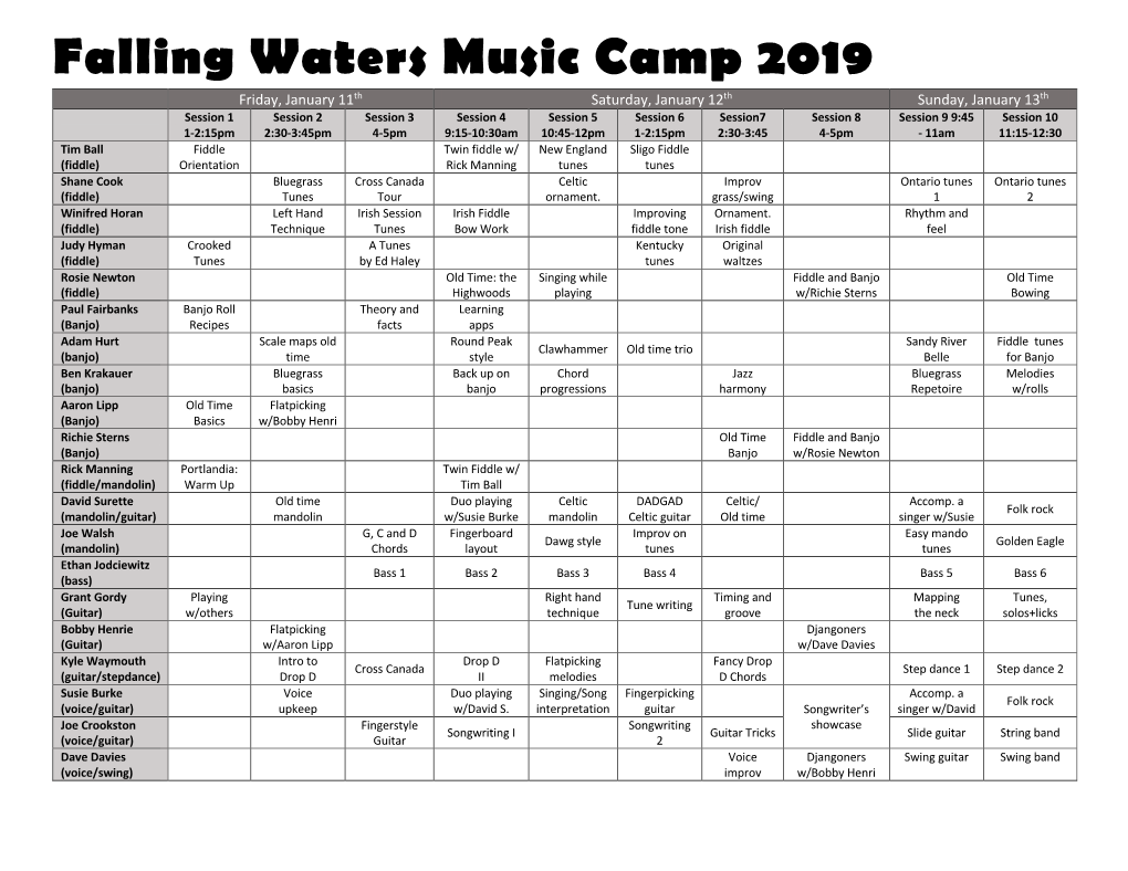 Falling Waters Music Camp 2019