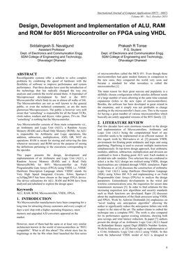 Design, Development and Implementation of ALU, RAM and ROM for 8051 Microcontroller on FPGA Using VHDL