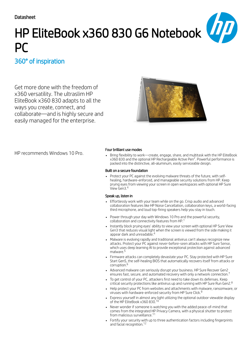 HP Elitebook X360 830 G6 Notebook PC 360° of Inspiration
