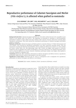 Reproductive Performance of Cabernet Sauvignon and Merlot (Vitis Vinifera L.) Is Affected When Grafted to Rootstocks