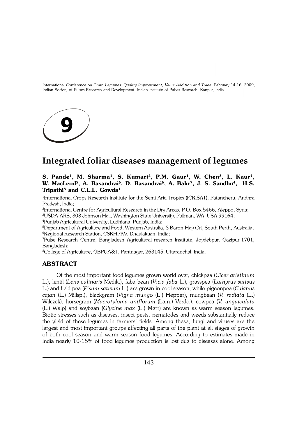 Integrated Foliar Diseases Management of Legumes
