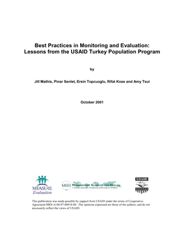 Best Practices in Monitoring and Evaluation: Lessons from the USAID Turkey Population Program