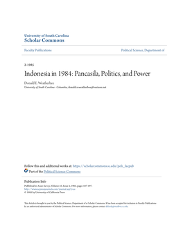 Indonesia in 1984: Pancasila, Politics, and Power Donald E