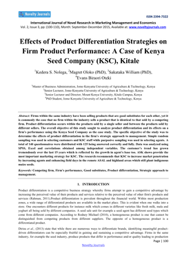 Effects of Product Differentiation Strategies on Firm Product Performance: a Case of Kenya Seed Company (KSC), Kitale