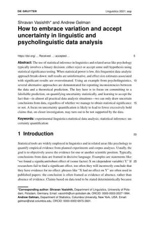 How to Embrace Variation and Accept Uncertainty in Linguistic and Psycholinguistic Data Analysis
