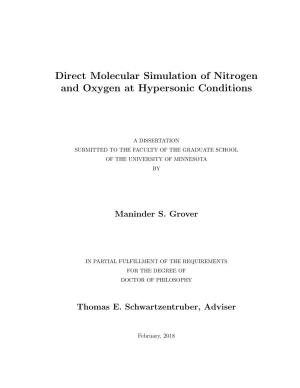 Direct Molecular Simulation of Nitrogen and Oxygen at Hypersonic Conditions