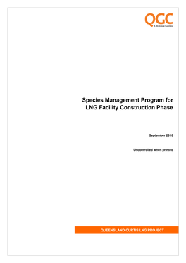 Species Management Program for LNG Facility Construction Phase