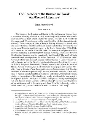 The Character of the Russian in Slovak War-Themed Literature1