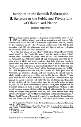 George Johnston, "Scripture in the Scottish Reformation," Canadian Journal of Theology 9.1 (Jan. 1963): 40-49