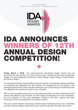 Ida Announces Winners of 12Th Annual Design Competition!