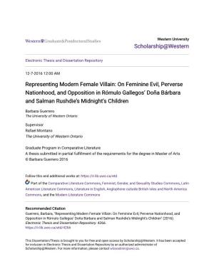 Representing Modern Female Villain: on Feminine Evil, Perverse Nationhood, and Opposition in Rómulo Gallegos’ Doña Bárbara and Salman Rushdie’S Midnight’S Children