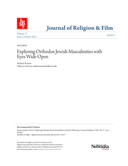 Exploring Orthodox Jewish Masculinities with Eyes Wide Open Stefanie Knauss Villanova University, Stefanie.Knauss@Villanova.Edu