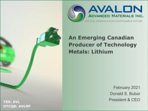 An Emerging Canadian Producer of Technology Metals: Lithium