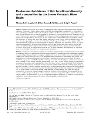 Environmental Drivers of Fish Functional Diversity and Composition in the Lower Colorado River Basin