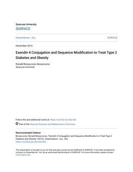 Exendin 4 Conjugation and Sequence Modification to Treat Type 2 Diabetes and Obesity