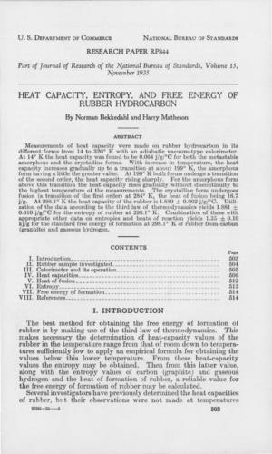 HEAT CAPACITY, ENTROPY, and FREE ENERGY of RUBBER HYDROCARBON by Norman Bekkedahl and Harry Matheson