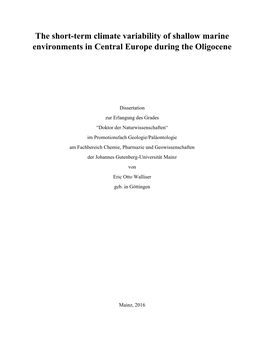 The Short-Term Climate Variability of Shallow Marine Environments in Central Europe During the Oligocene