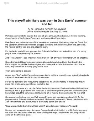 This Playoff Win Likely Was Born in Dale Davis' Summer and Fall