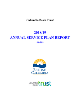 Columbia Basin Trust 2018/19 Annual Service Plan Report