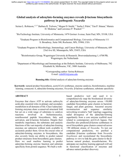 Global Analysis of Adenylate-Forming Enzymes Reveals Β-Lactone Biosynthesis Pathway in Pathogenic Nocardia