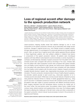 Loss of Regional Accent After Damage to the Speech Production Network