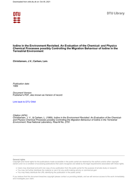 Iodine in the Environment Revisited. an Evaluation of The