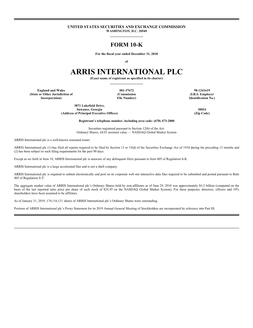 ARRIS INTERNATIONAL PLC (Exact Name of Registrant As Specified in Its Charter)