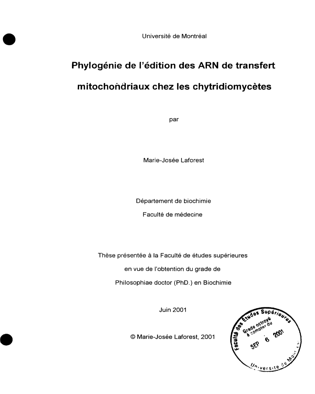 Phylogénie De L'édition Des ARN De Transfert Mitochondriaux Chez Les