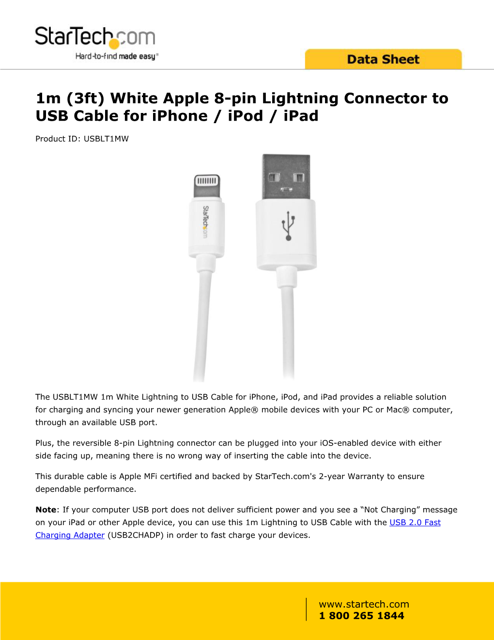 1M (3Ft) White Apple 8-Pin Lightning Connector to USB Cable for Iphone / Ipod / Ipad